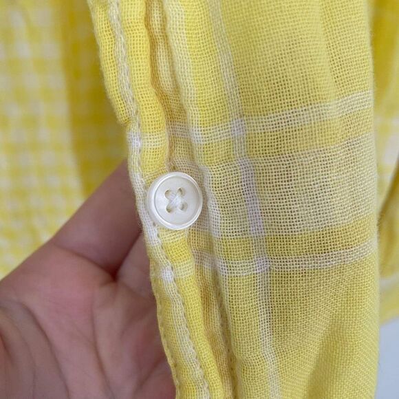 Lands' End Womens Plaid Checked Cotton Long Sleeve Button Up Shirt Yellow Size 2 - Picture 5 of 12